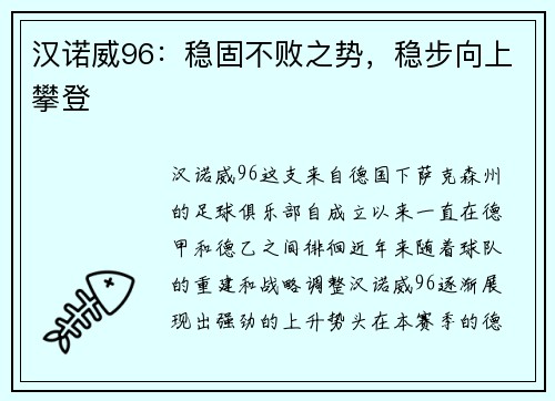汉诺威96：稳固不败之势，稳步向上攀登